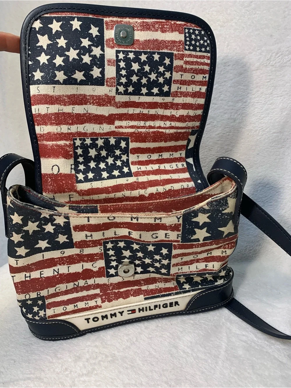 Vintage Tommy Hilfiger Patriotic Red, White and Navy Flag Crossbody Shoulder Bag